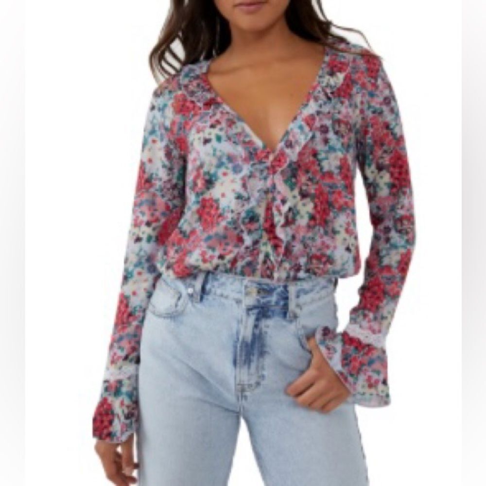 Free People Heat Wave Ruffle Long Sleeve Bodysuit. Medium - Picture 8 of 11